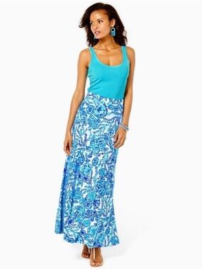 Lilly Pulitzer Adea Maxi Skirt Turquoise Oasis Shell Me You Love Me Size Large